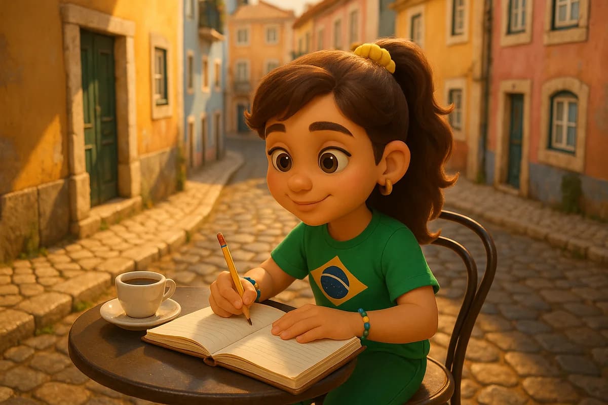 Cozy morning study scene with a language journal, coffee, and a habit streak calendar showing consistent daily practice