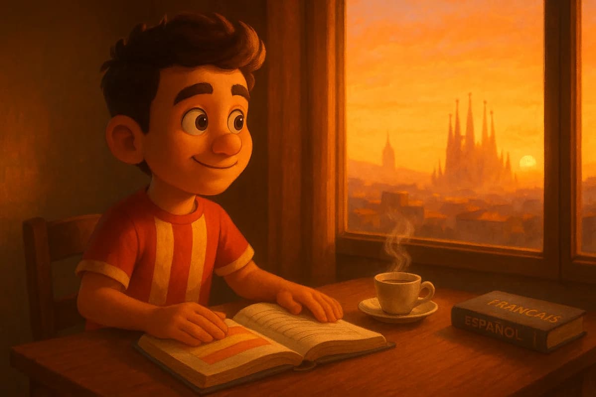 A 3D animated character studying at a desk with a large clock showing different times of day and brain activity charts