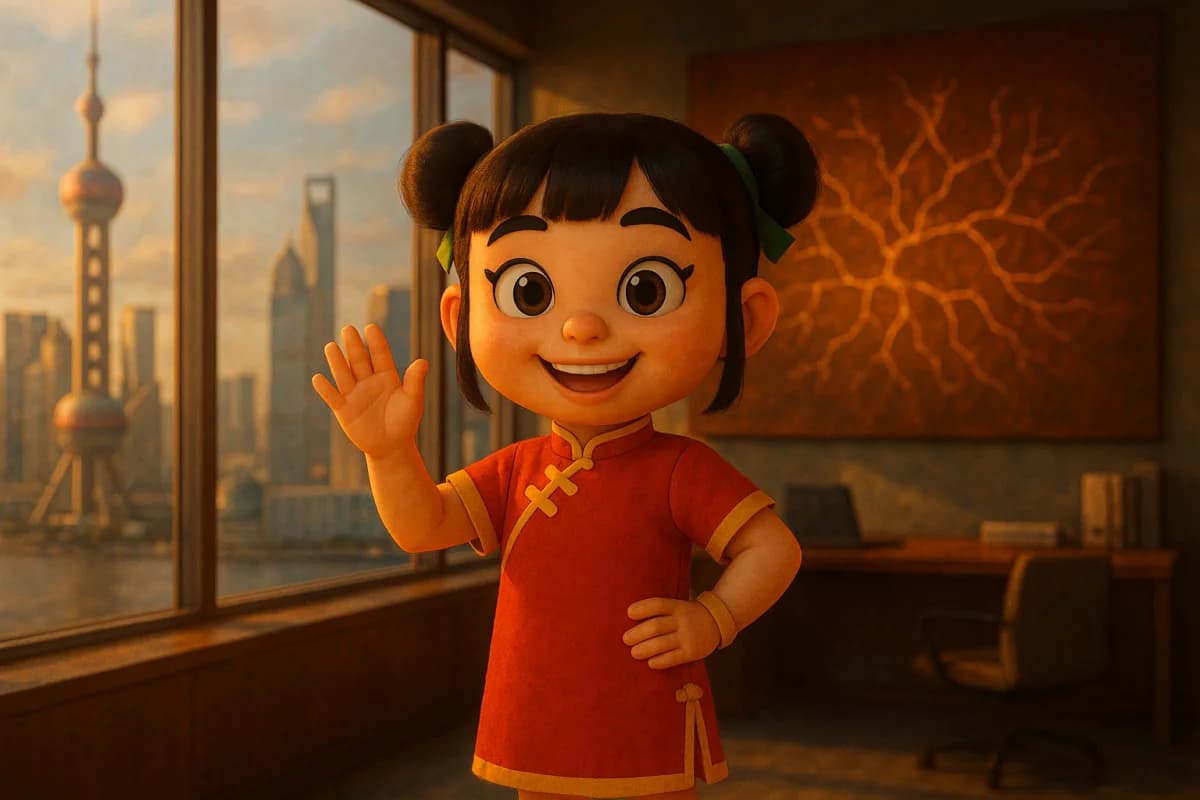 A 3D animated character in a professional setting with a glowing brain showing neural connections and career growth charts